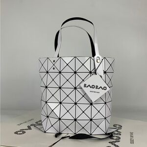 Issey Miyake White Geometric Baobao Tote with Black Accents